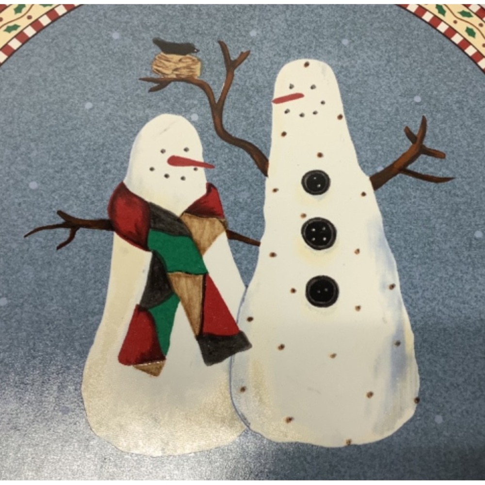 Debbie Mumm Sakura Snowman Stoneware Trivet 9.5" cookies for Santa plate - Picture 2 of 5